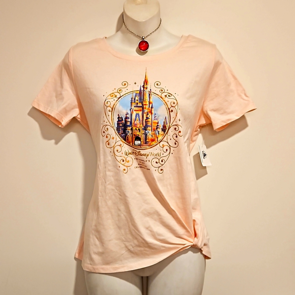 Walt Disney World 50 Small Cinderella's Castle tee NWT shimmer rose gold